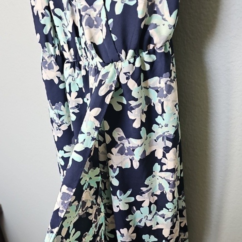 Banana Republic Women 14 Navy Blue Floral Wrap V-Neck Spaghetti Strap Maxi Dress - Picture 12 of 14